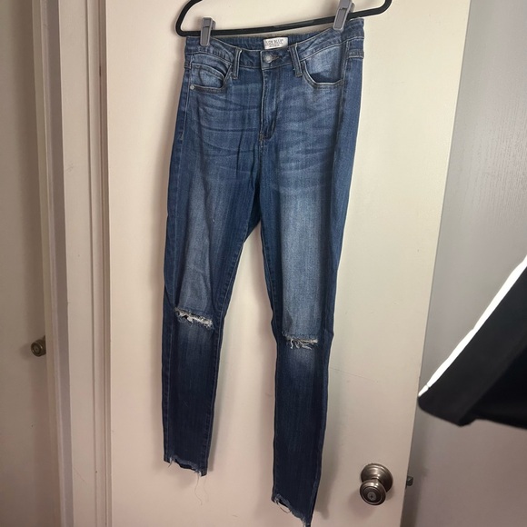 Judy Blue Cotton Darker Wash High Rise Distressed Knee RawHem Skinny Jeans 11/30 - Picture 2 of 16
